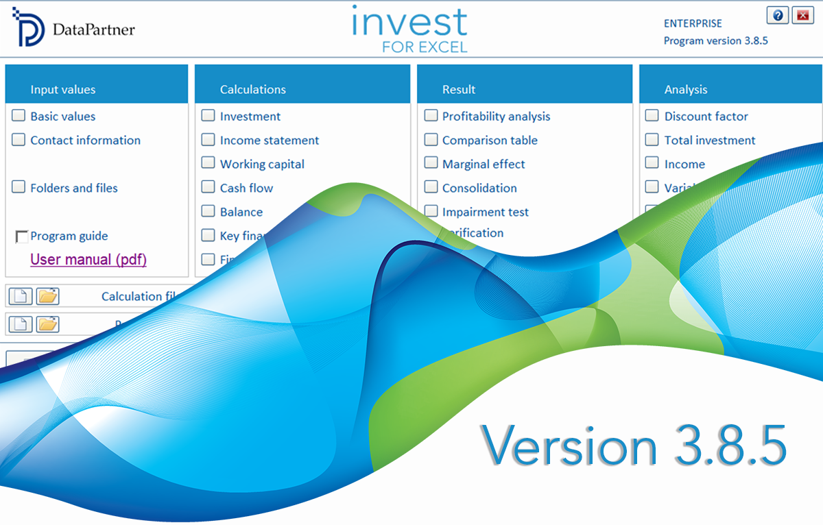 New Invest for Excel version 3.8.5