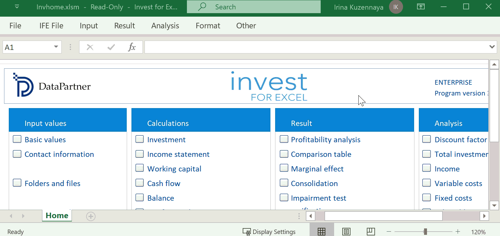 Invest for Excel: how to change the defaults
