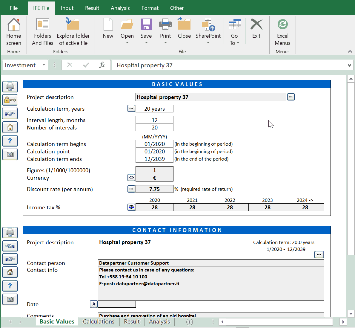 Ready-made charts in Invest for Excel